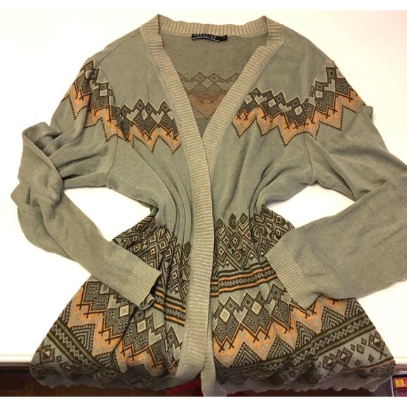 Peruvian Connection Open Front Cardigan Sweater Aztec (T5) - Picture 14 of 16